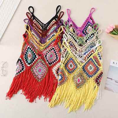 vest hand-crocheted hollow flower tassel flowers unstitched