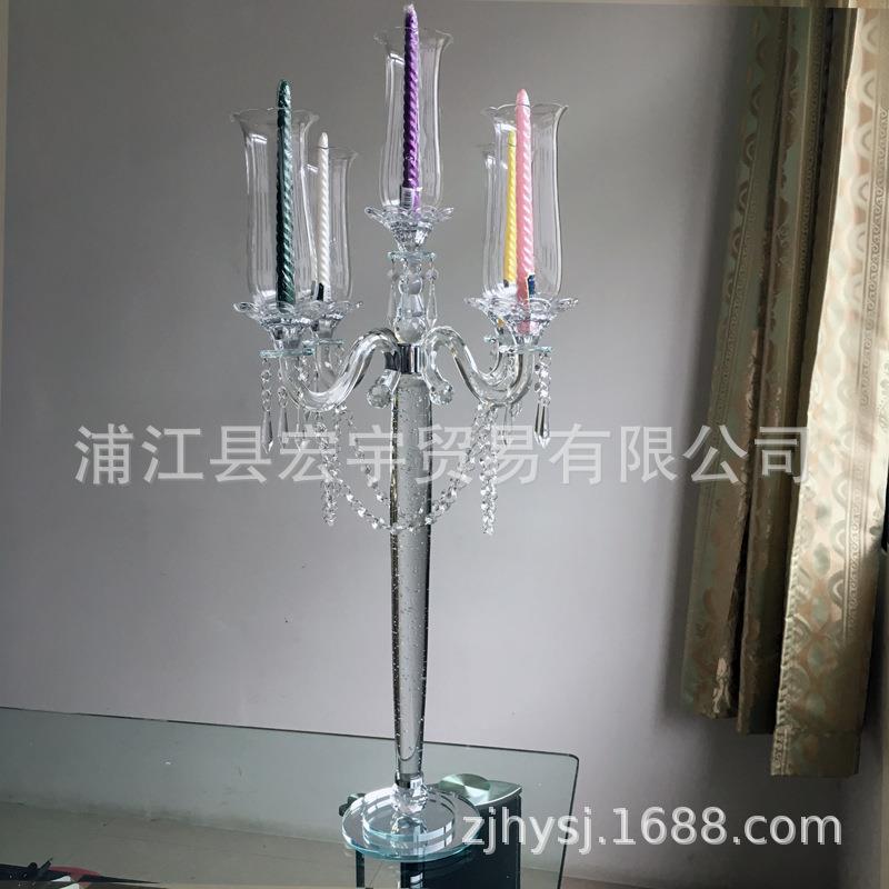 新款水晶烛台五头玻璃蜡烛台婚庆路引多头水晶烛台外贸厂家
