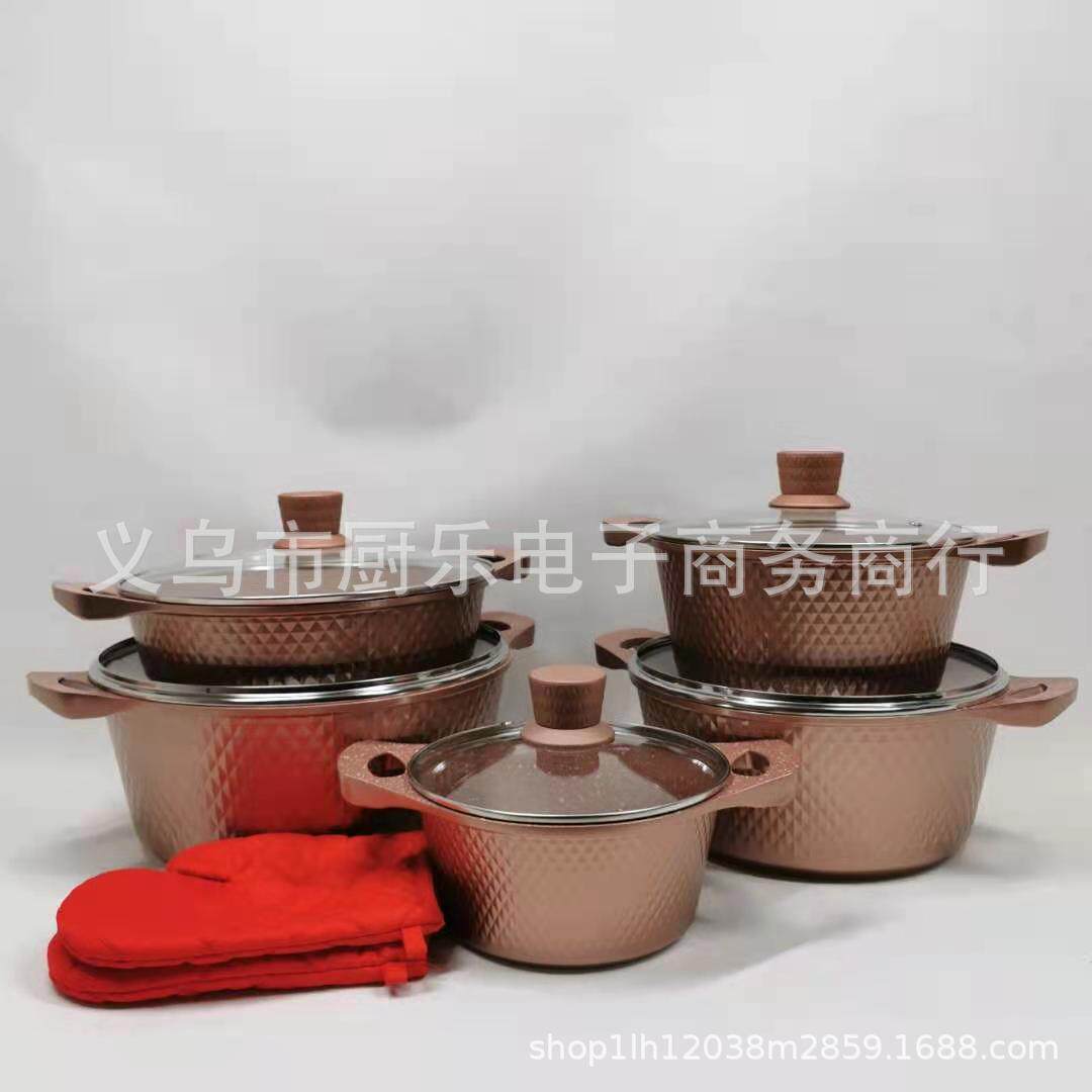 Dessini12PCS锅具套12件套不粘锅套装铝锅套装双耳锅小钻亮外形
