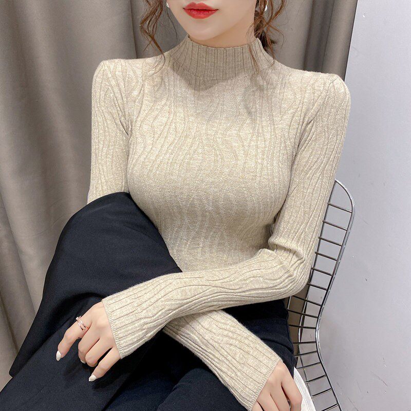 半高领打底衫女秋冬内搭可外穿2025新款修身加厚白色毛衣针织上衣