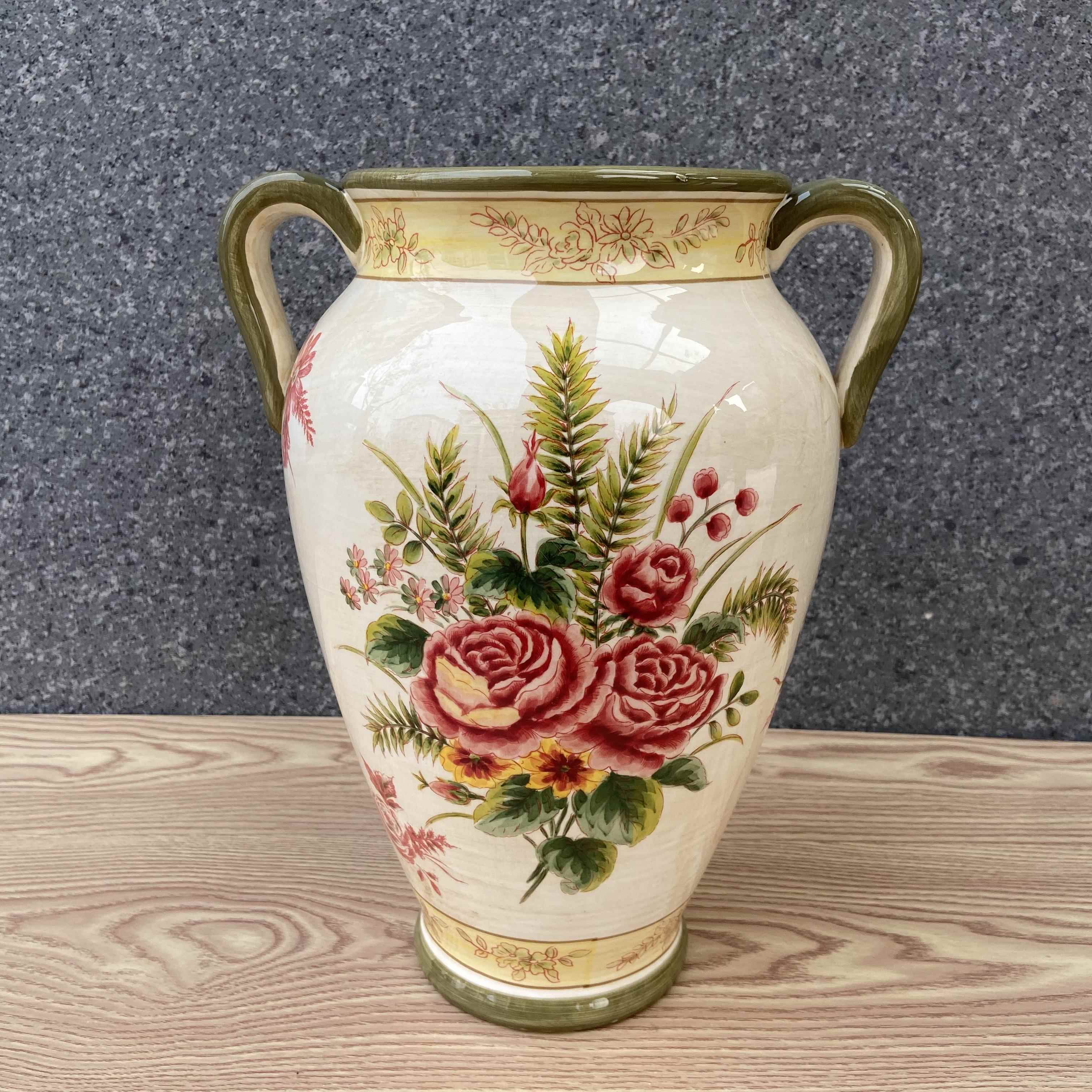 正品美式 彩插绘向日葵陶瓷干花花 特色家插居摆件客厅艺术花瓶花