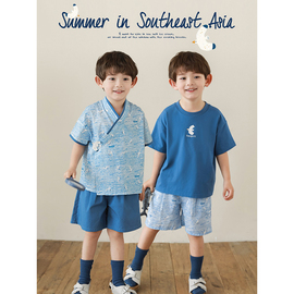 幼悠男童夏季t恤和式，慵懒风短裤衬衫，自由信使海鸥系列套装潮