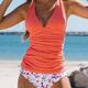 Flower Printed Waist Split neck Cute Women Swimsuit