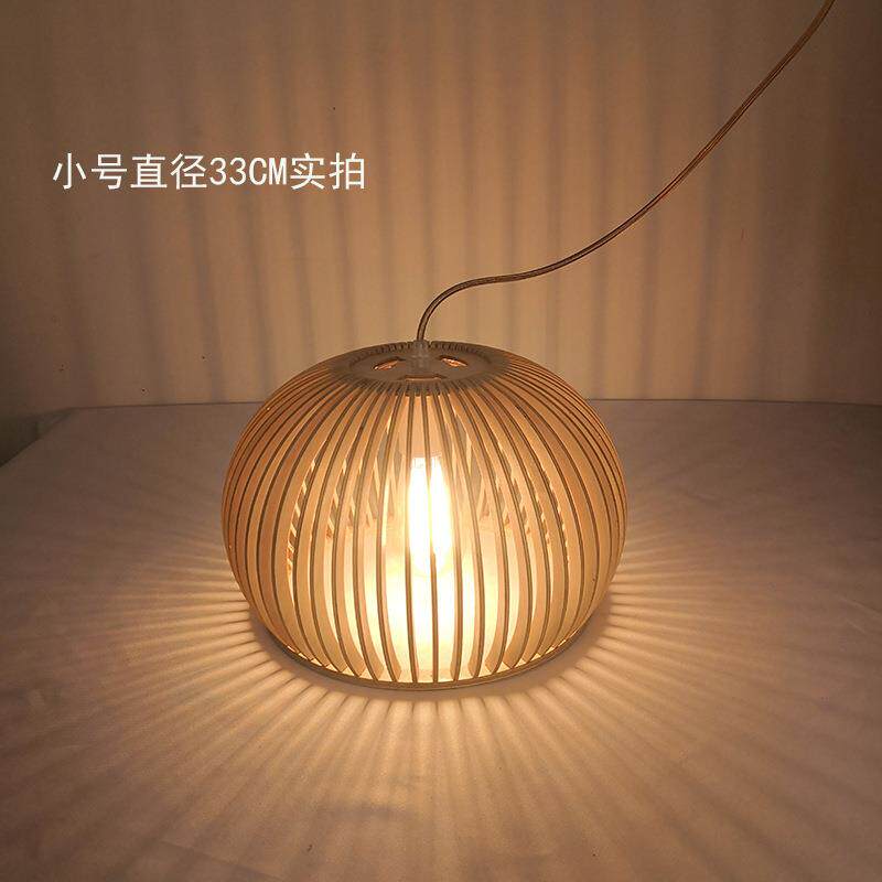 北欧木头木质餐厅灯现代卧室咖啡厅吧台木艺个性吊灯半圆南瓜灯