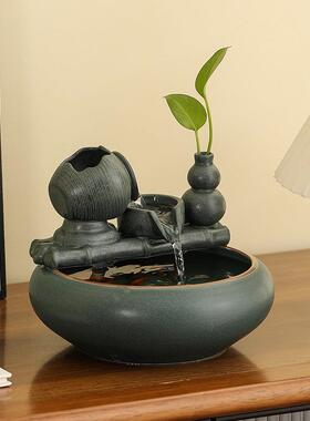 新饰中式招流财水摆品件陶瓷小型桌面客厅茶桌办公2024067室装循