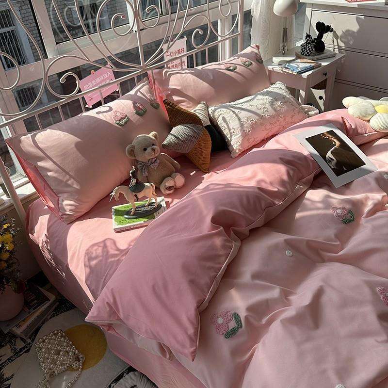 文艺少女心四件套纯色水洗棉小清新可爱款被套三件套床品床单