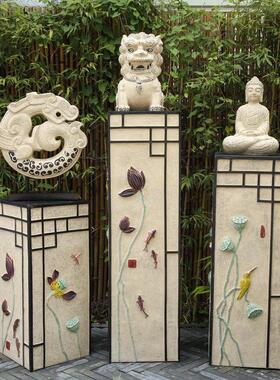 庭院摆件花瓶底座禅意玄关书房博古架茶室走廊过道装饰祥云展示柱