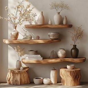 Wabi 墙储物架纯实木花架客厅储物架原木床和早餐墙挂平 Sabi风格
