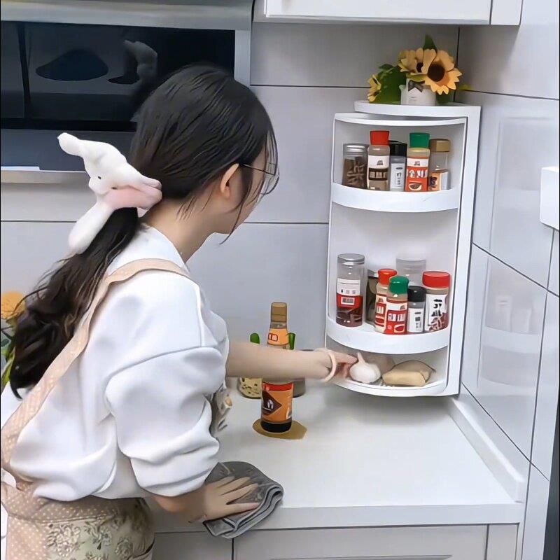 厨房转角旋转置物架收纳柜上墙壁挂三角储物调料调味品置物架图片