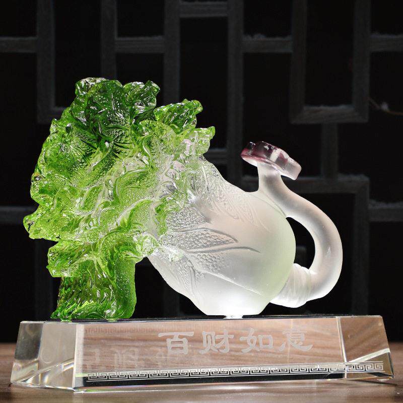 琉璃白菜摆件百财如意工艺品档商务送礼桌面装饰品摆设开业送礼