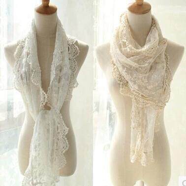 Long hollowed out lace shawl scarf, women's decorative