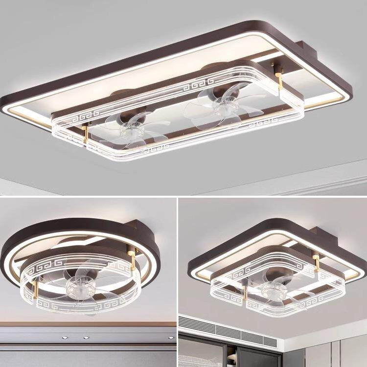 新中式客厅灯带风扇简约现代吸顶灯LED静音圆形餐厅灯书房卧室灯