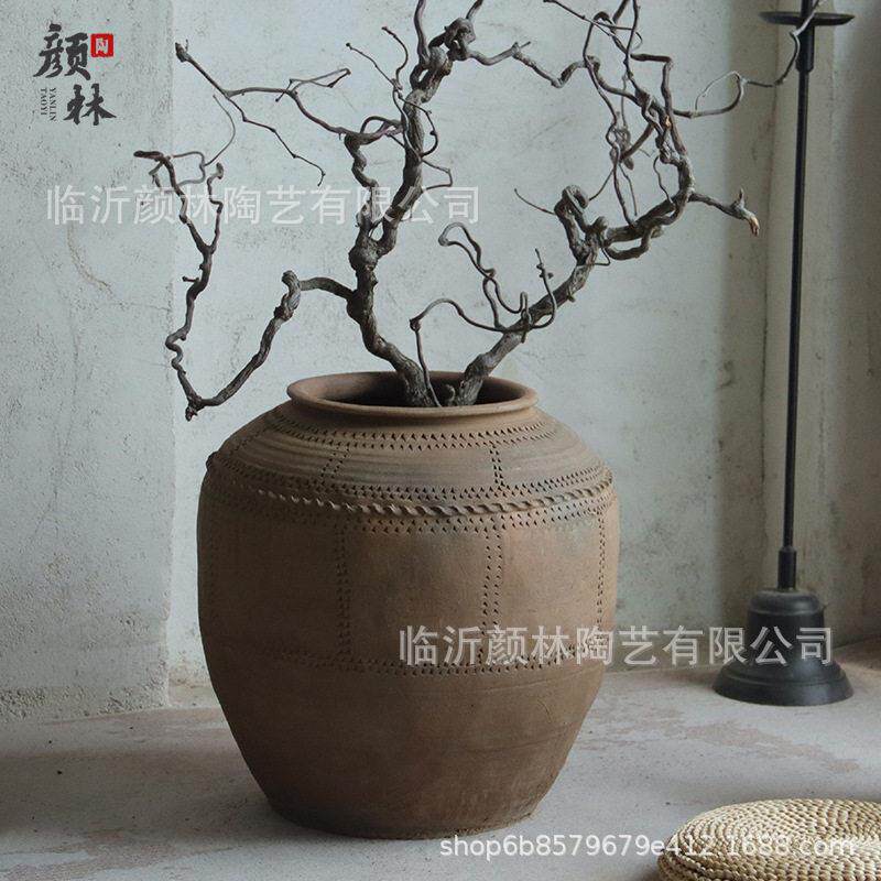 仿古手工雕刻粗陶非遗土陶大肚陶侘寂风禅意家居装饰陶