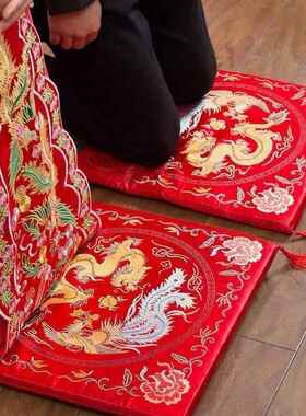 中式新郎新娘拜堂跪拜结婚红色坐福垫新人改口敬茶家厚座垫跪垫包