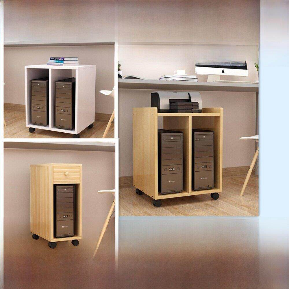 简易现代移动电脑主柜实木收纳架打印机收纳架多功能收纳柜