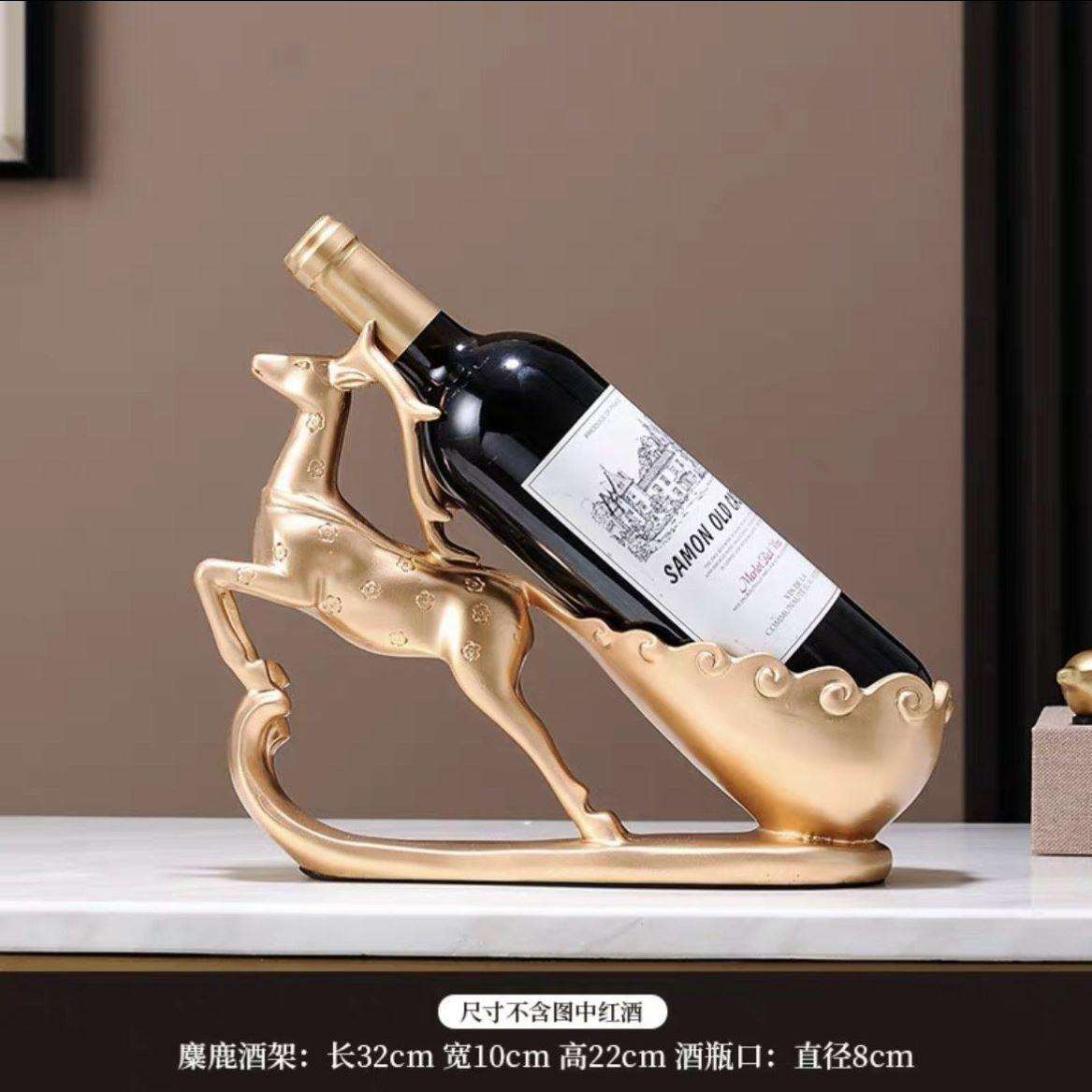 跨境欧式鹿拉车马到成功马拉车红酒酒架家居高档酒柜装饰品工艺品