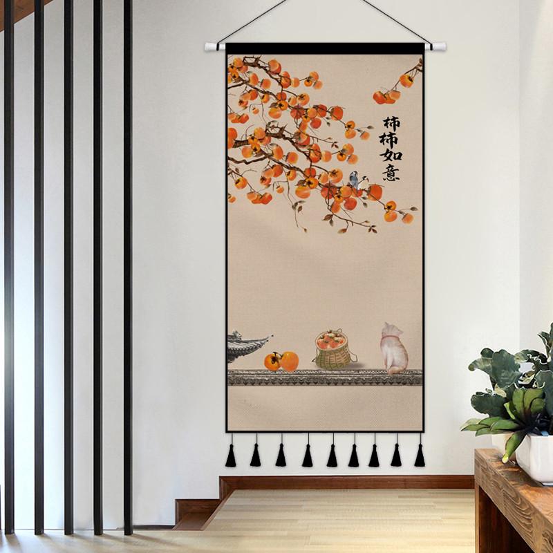 新中式玄关装饰画暖居走廊过道装饰壁画现代简约布艺挂画竖版挂毯图片