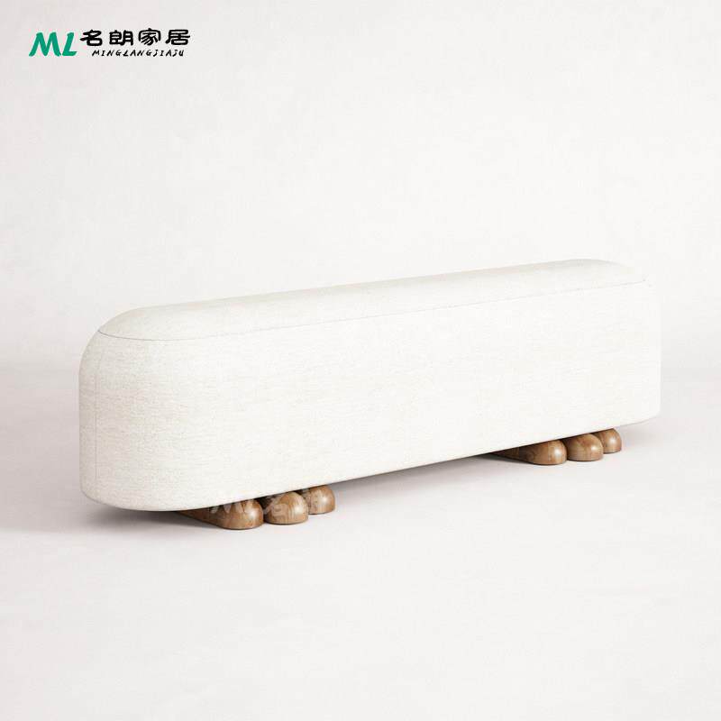 北欧简约棉麻布艺卧室床尾凳客厅设计师款实木沙发凳入户换鞋矮凳