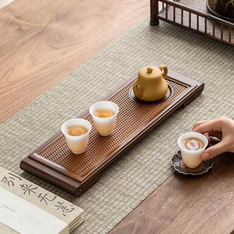 书卷重竹长方托盘家用形干RLI泡茶轻盘隔热漆垫器奢小茶台