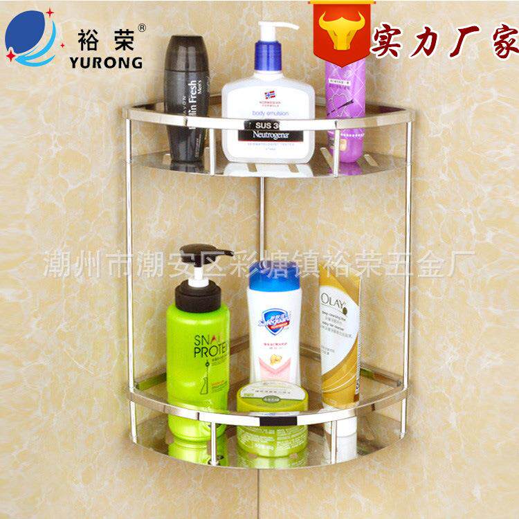 304不锈钢卫生间三角置物架转角架双层角架浴室厨房卫浴挂件壁挂