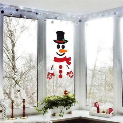 Christmas Door Window Stickers Felt Cloth Snowman Santa Clau