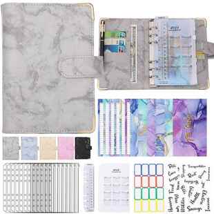 A6 PU Leather Marble Notebook Binder Budget Planner Money Or