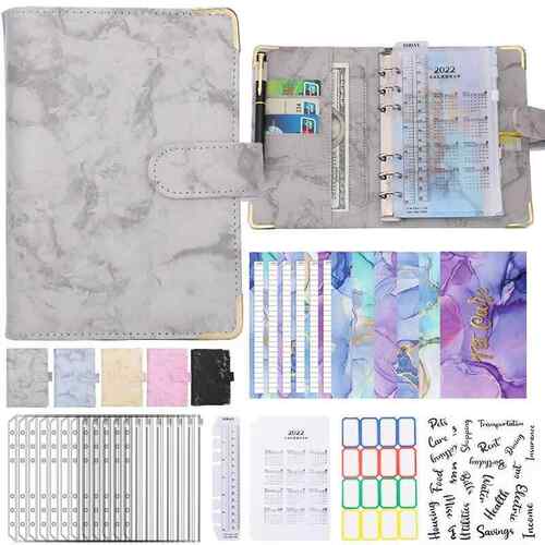 A6 PU Leather Marble Notebook Binder Budget Planner Money Or