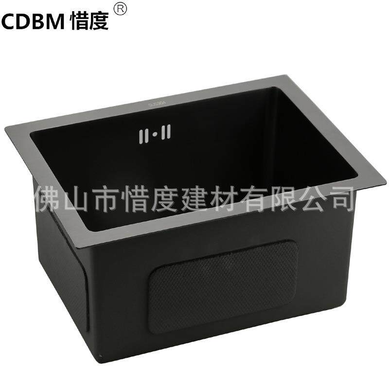 304不锈钢手工水槽单槽水斗纳米黑吧台小户型40*30含龙头套装