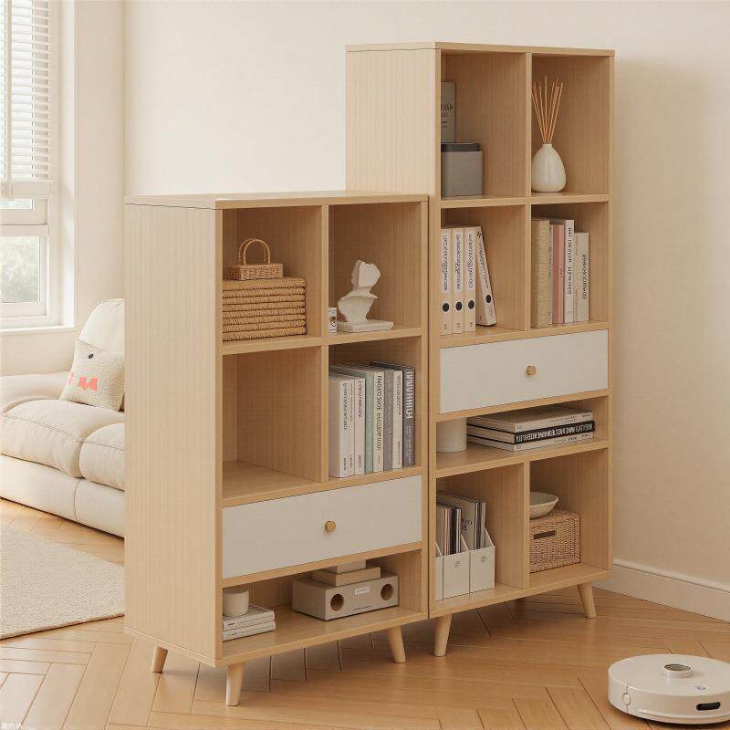 实木格子柜靠墙书架落地置物架现代简约客厅转角柜子自由组合书柜