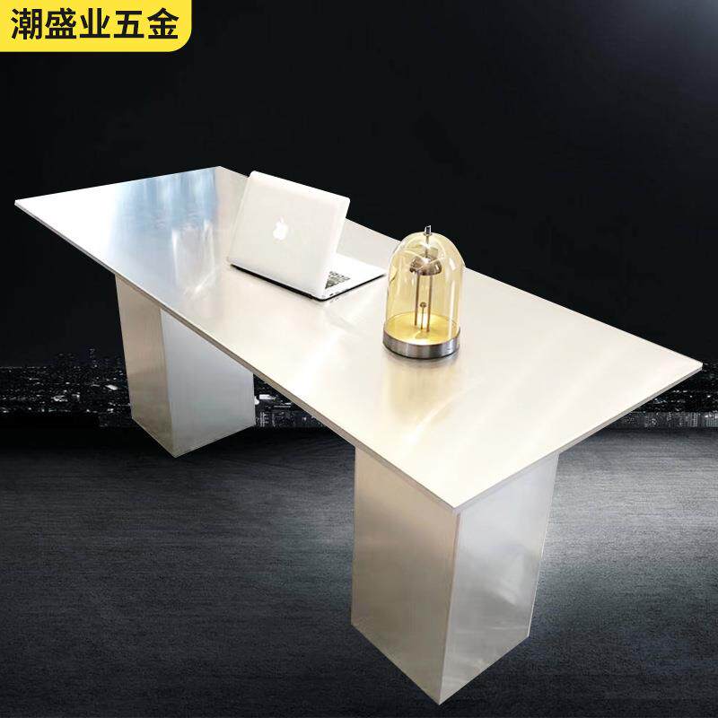 不锈钢拉丝长方形展示台中间摆放中岛台服装店流水台圆方柱展示桌