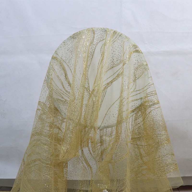 烫金纱布料婚庆铁艺装饰亮片纱婚礼波纹纱金色白色硬纱布艺批发