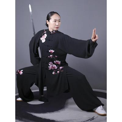正品马蕾太服极中长款女演式表比赛服黑色太极晨练绣玉兰春刺夏季