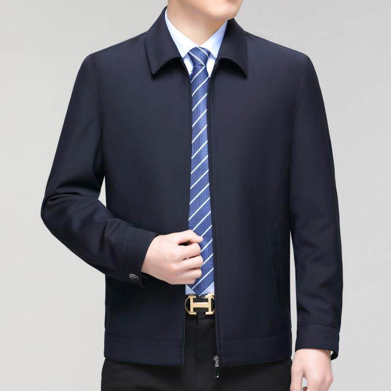 秋冬新款商务毛羊中装夹克6606-Y老年男士爸爸翻领休闲外套毛料茄