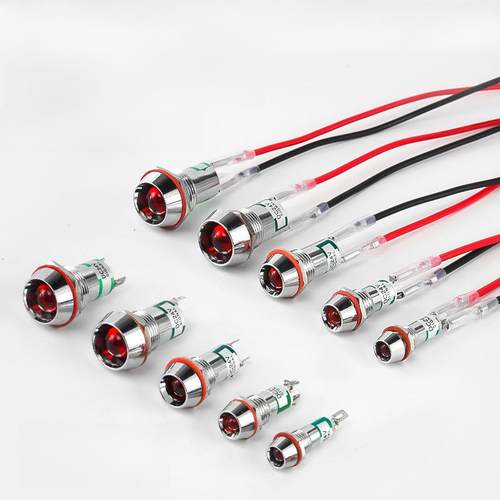 Led金属指示灯6/8/10/12mm红绿双色灯3V6V12V24防水电源信号灯220