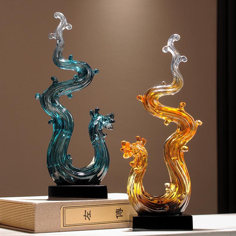 风生水起水晶龙摆件简约现代抽象艺术客厅电视柜酒柜装饰品高级感