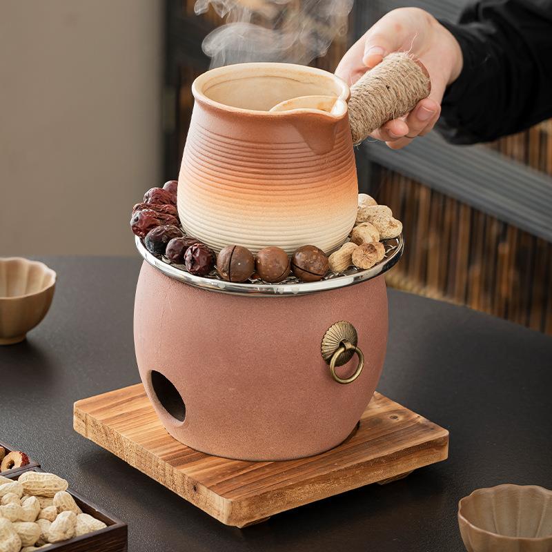 围炉煮茶壶套装烤奶壶烤奶罐泥炉烤火炉套装木炭小型烧烤炉茶罐