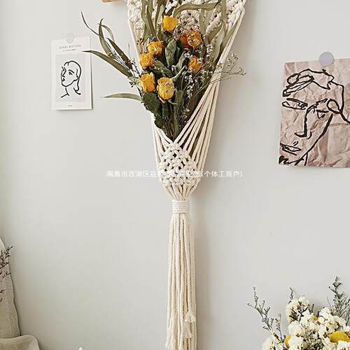 风干花墙面装饰挂毯网兜花篮民宿客厅卧室干花束壁饰手工编织