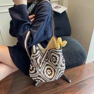 全球祖母格0针织包香槟色编织包2量26新款 大容滩海边度假风沙包通