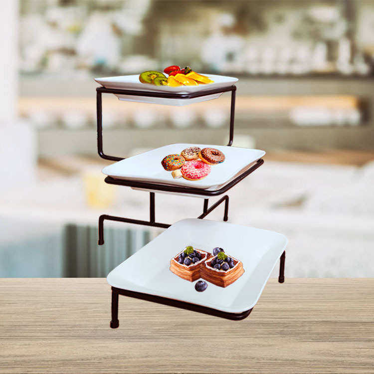 酒店自助餐点心展示架水果糕点展示台两层三层陶瓷食品架凉菜台