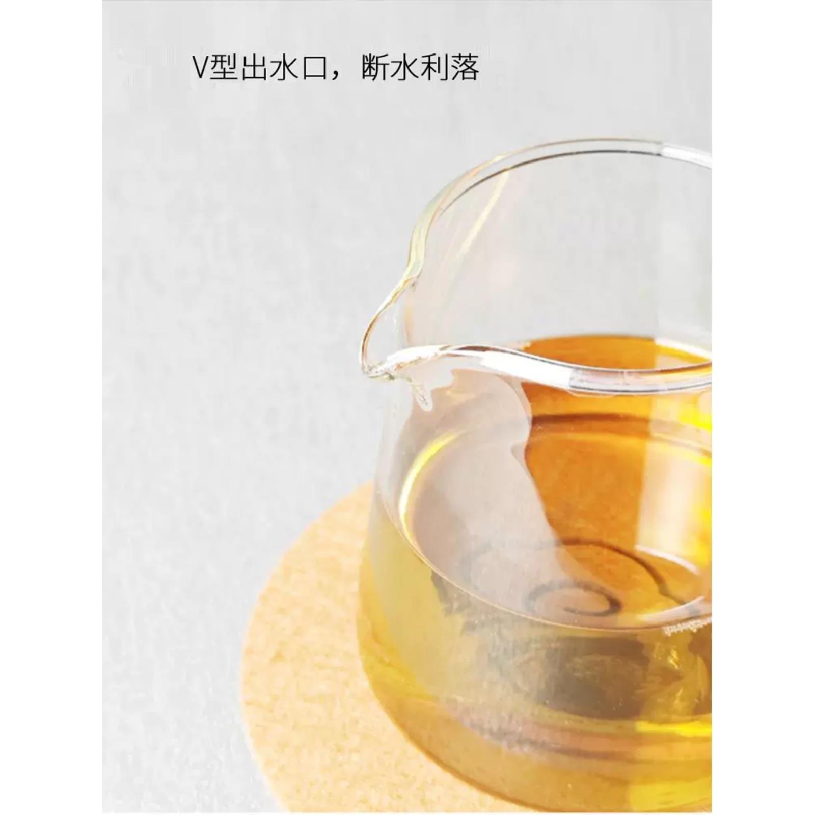 加厚公道杯玻璃耐热高档大号侧把月牙茶漏一体透明茶水分茶器公杯