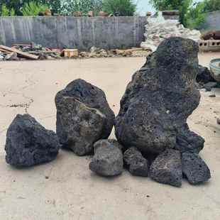 鱼缸造景精品火山石水池贴面驳岸石大块熔岩纹装笼50斤景观石装饰