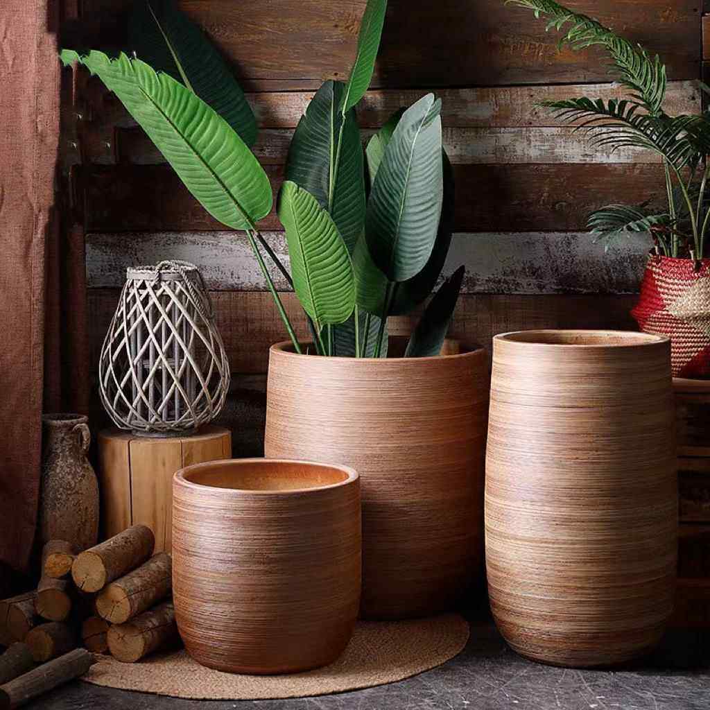 摆件客厅别墅庭院大北欧花盆现代陶瓷落地花瓶大口径干花仿真花