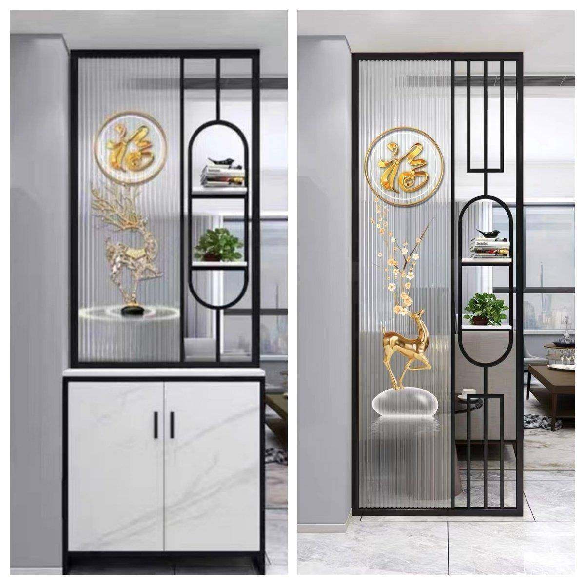 艺术玻璃屏风新中式轻奢现代简约客厅入户鞋柜铁艺化妆室洗漱隔断