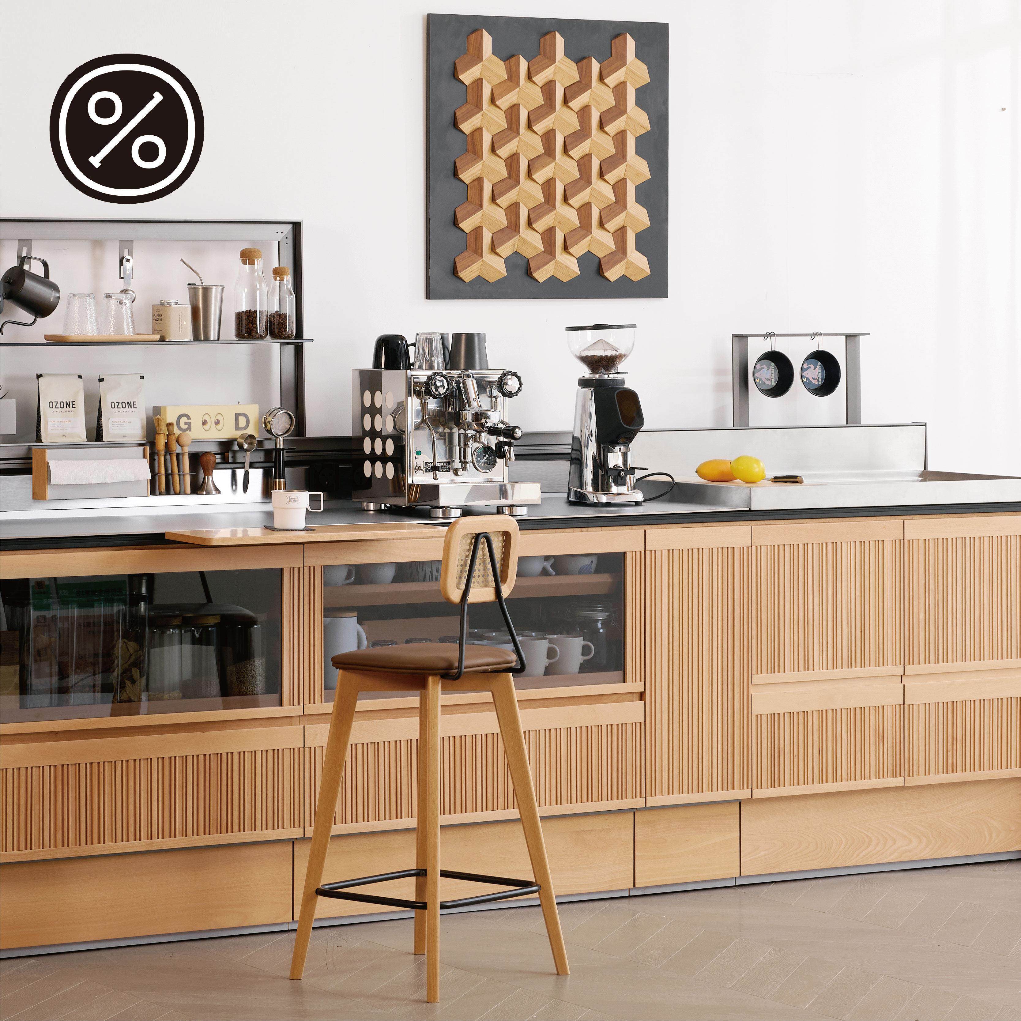 壹佰木岩板餐柜带水槽茶吧机一体餐桌实木咖啡柜靠墙不锈钢吧台