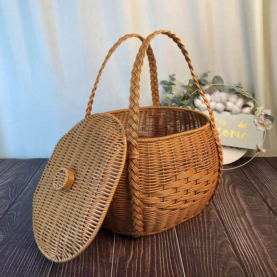 彷藤编菜篮子提篮野餐篮采摘编织水果篮花篮外出购物收纳篮
