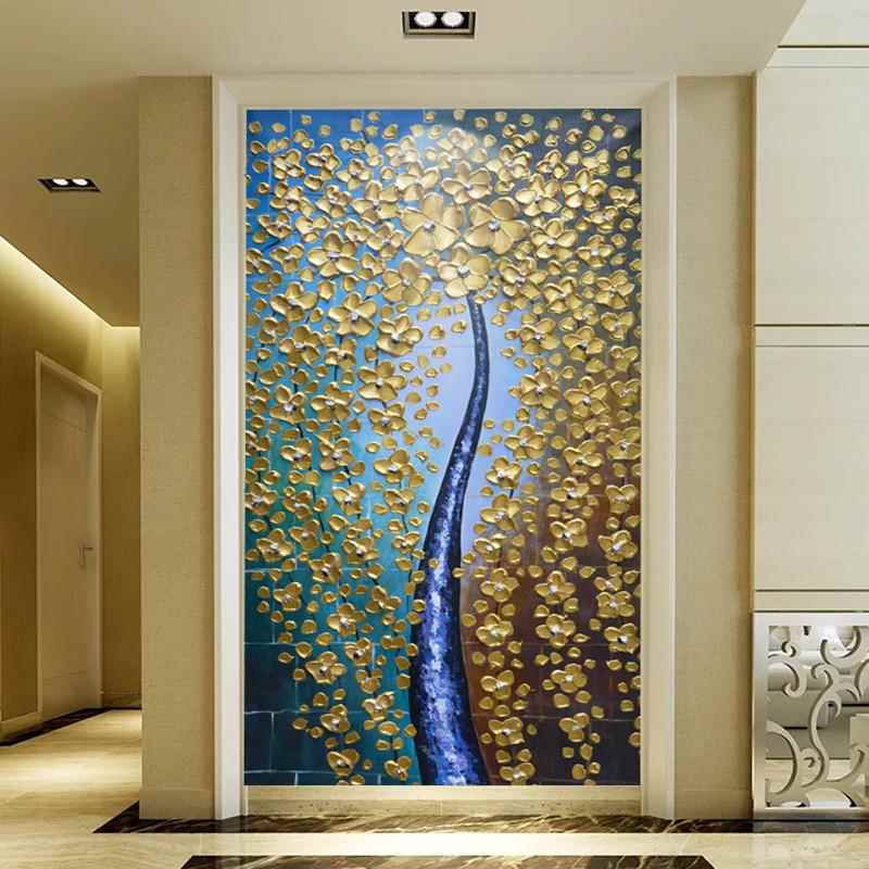 定制背景墙玄关壁纸 3d欧式油画艺术墙纸壁画 发财树壁纸壁画
