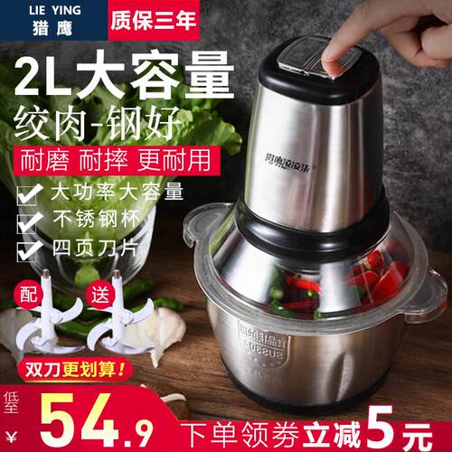 绞肉机家用电动不锈钢小型绞肉机打肉馅搅拌蒜蓉蒜泥多功能料理机
