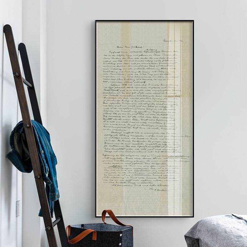 爱因斯坦手稿北欧玄关装饰画竖版过道走廊英文挂画怀旧复古书房画