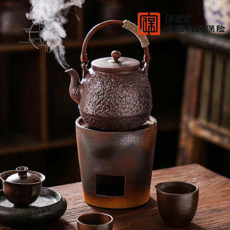 家用柴烧纯手工提梁大容量烧水煮茶壶户外中式覆古明火炭炉黑晶炉