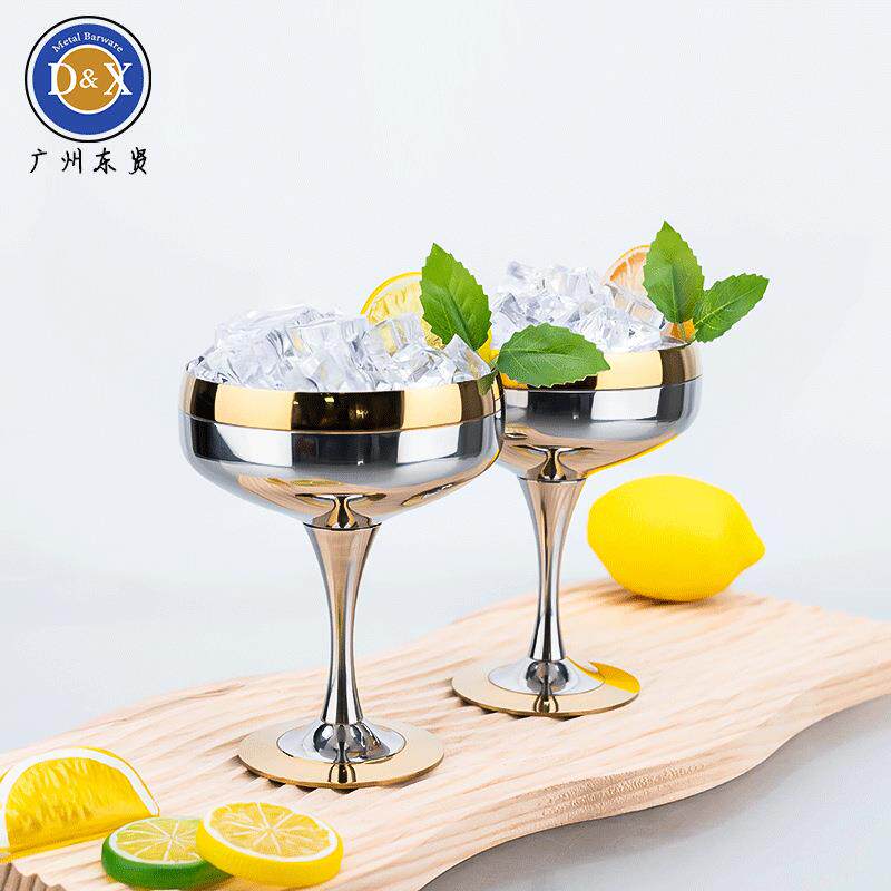 不锈钢高脚杯创意双拼色镀金鸡尾酒杯马天尼酒杯家用高颜值红酒杯